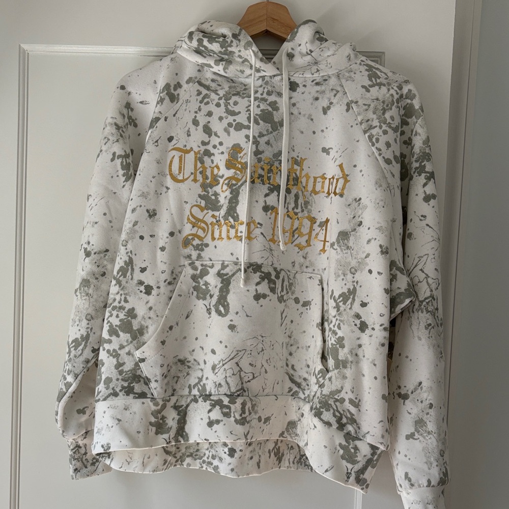 AllSaints White & Olive Green Splatter Logo Hoodie